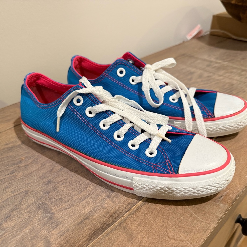 Blue and Hot Pink Canvas Sneakers